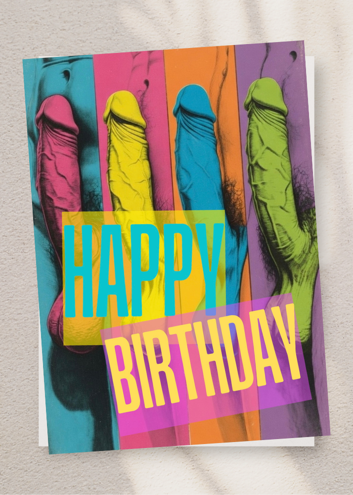 Adult Greeting Card | Happy Birthday Dick Stripes | Cheeky Pop Art Penis | Adult Humor Card | Single or 5-Pack