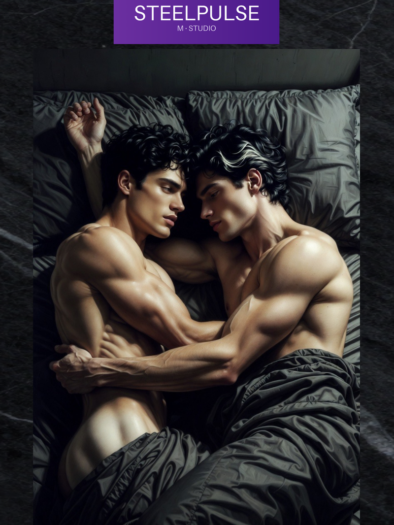 Gay Erotic Art Print | Passionate Lovers Forehead Touch | Intense Nude Embrace | Homoerotic Bedroom Fantasy | 4 Sizes