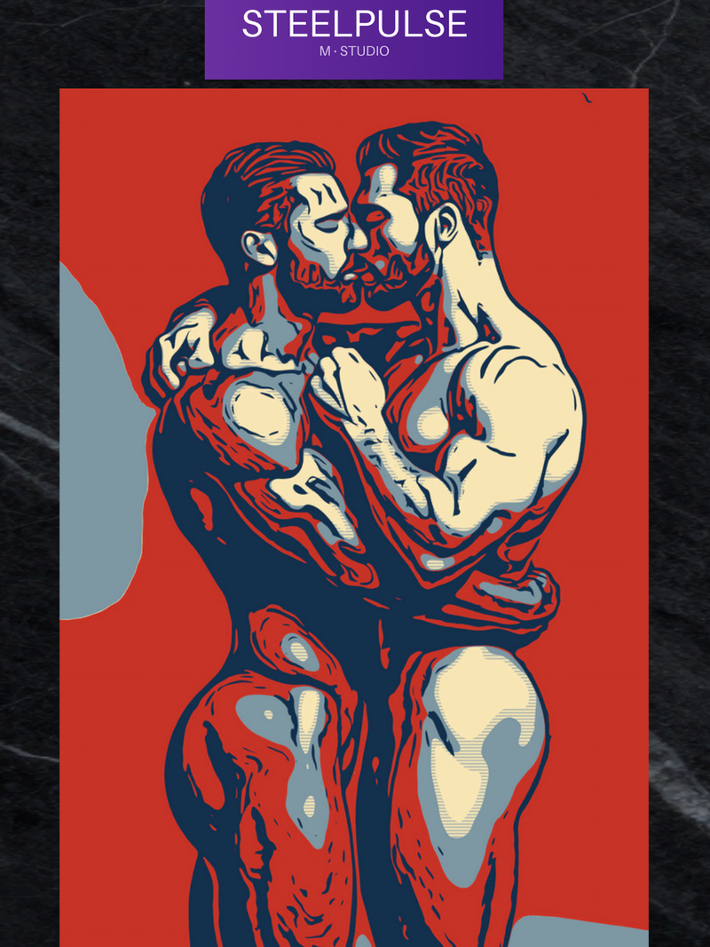 Gay Couple Pop Art Print | LGBTQ+ Erotic Art, Male Nude