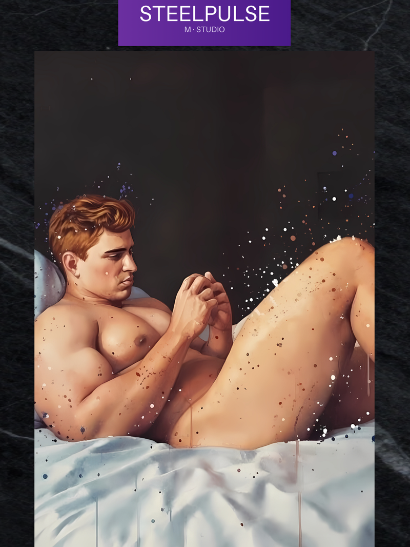 Gay Erotic Art Print | Thick Ginger Man Nude on Bed | Sensual Male Solo Painting | Bear Homoerotic Wall Art | 4 Sizes