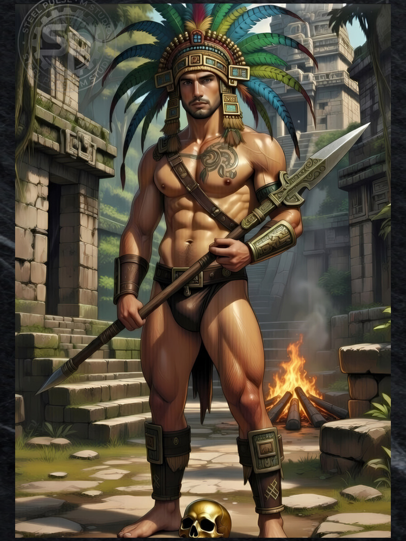 Gay Erotic Art Print | Aztec Warrior Male Nude | Digital Painting Wall Art | Sexy Homoerotic Fantasy | 4 Sizes Available