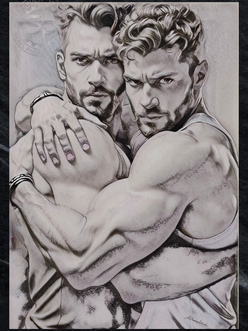 Twin Embrace Sketch Art Print – Glossy Wall Decor, Unframed Male Figure Photography