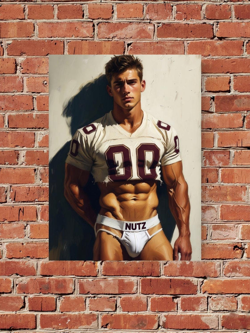 Oil Painting Football Player Print, Athletic Jock Jersey Art