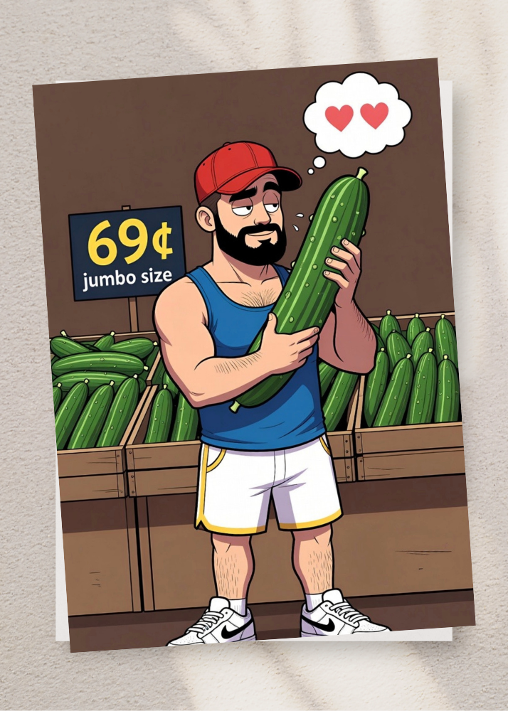 Adult Greeting Card | 69 Jumbo Cucumber Crush | Cheeky Gay Veggie Pun | Adult Humor Card | Single or 5-Pack
