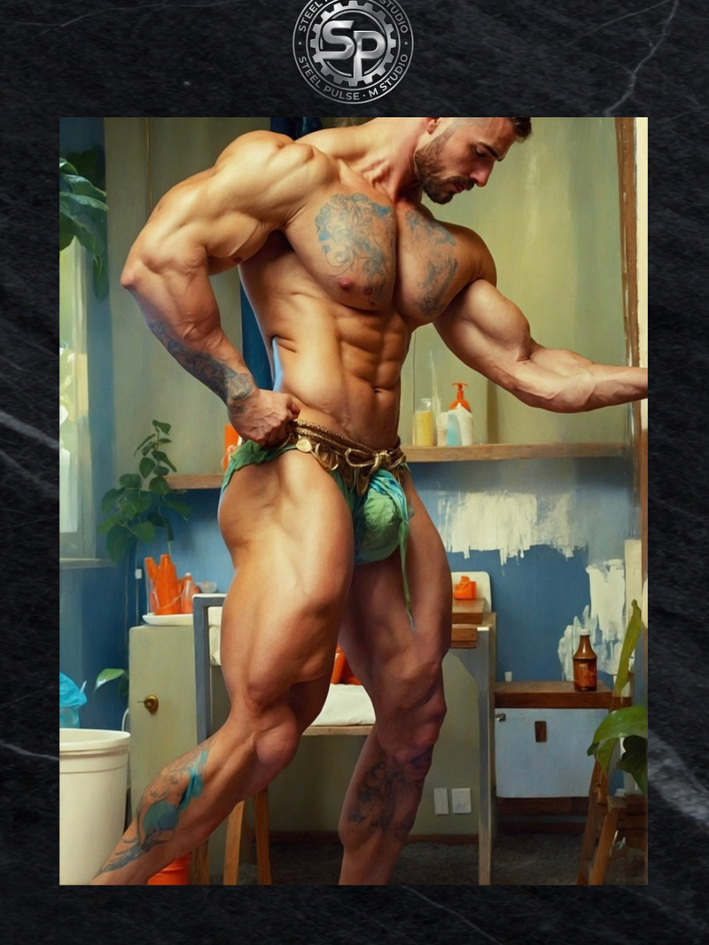 Gay Art Print | Hyper-Muscular Bodybuilder | Sensual Pose Gym Fantasy | Painting Wall Art | Homoerotic Male Artwork | 4 Sizes