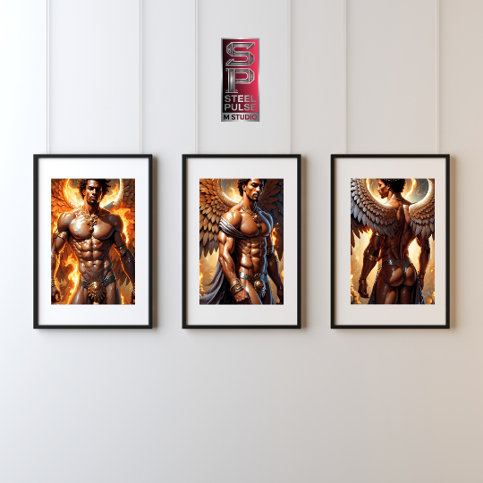 Divine Ascension — Black Angel Triptych Art Print Set