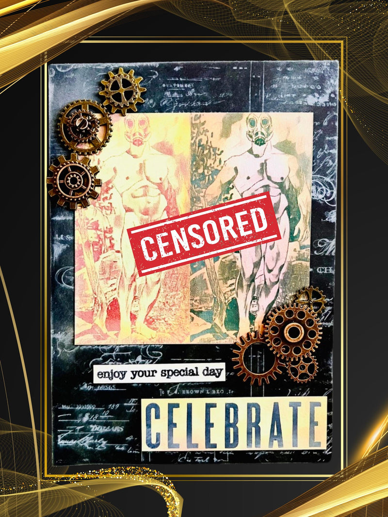 Handmade NSFW Steampunk Anniversary Card, Alloy Accents