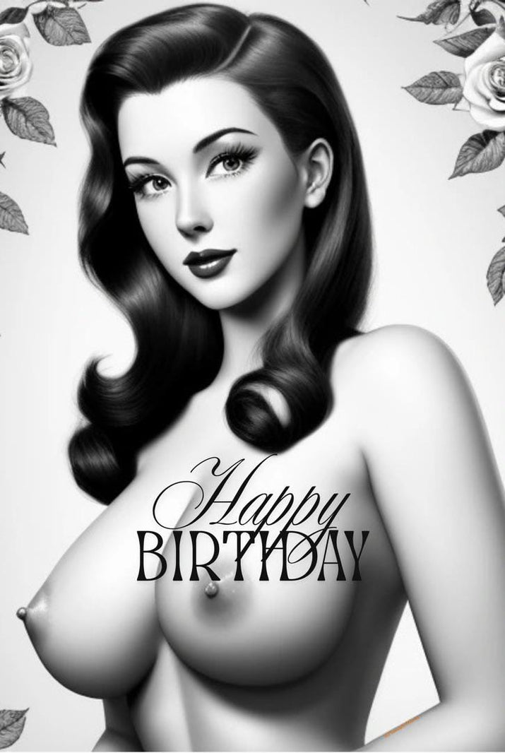 Pin-Up Birthday Card: Glossy Black & White Art Greeting Card