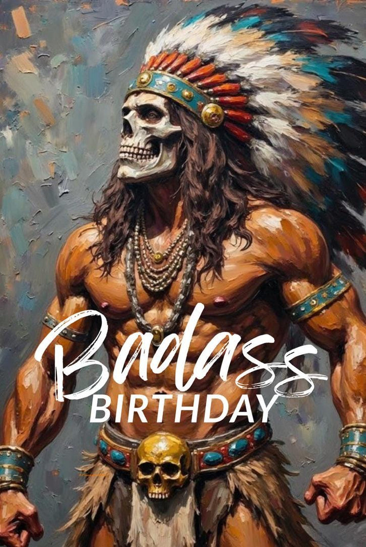 Warrior Skeleton Birthday Card: Tribal Fantasy Art (4x6 Greeting Card)