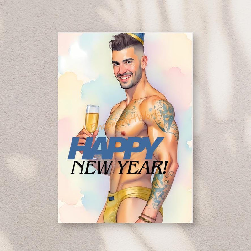 Golden Boy’s New Year Toast – 5x7 Folded Greeting Card