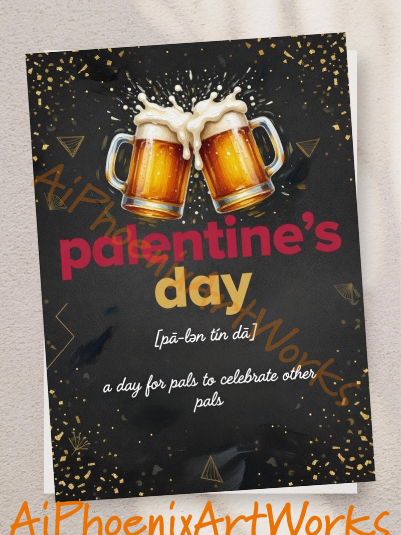 Greeting Card | Palentine's Day Beer Pals Celebration | Anti-Valentine Bro Humor | 5x7 Single/5-Pack | Black or White Background