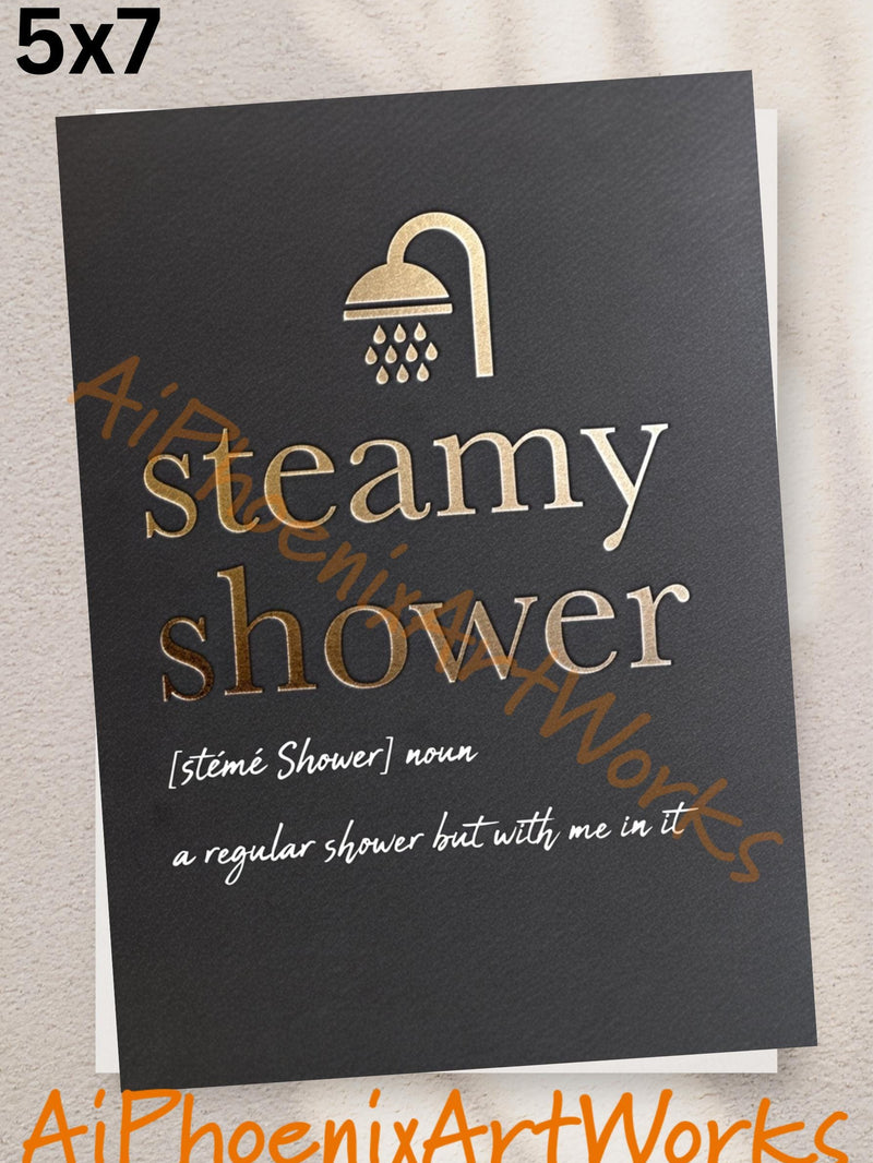NSFW Greeting Card | Steamy Shower Definition | Cheeky Sexy Invite | Flirty Shower Pun | 5x7 Single/5-Pack