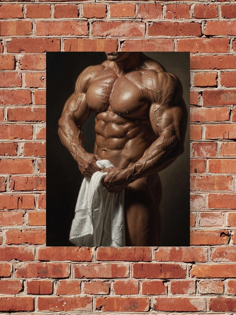Muscular Torso Oil Painting Print, Classical Bodybuilder Fine Art, Masculine Fitness Wall Decor