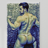 Erotic Art Print | Muscular Male Flex Back | Blue Tonal Gay NSFW Art | Jockstrap Figure Print | 4 Sizes