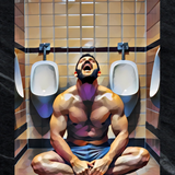 Stylized Male Figure Art Print: Modern Bathroom Scene, Glossy Poster