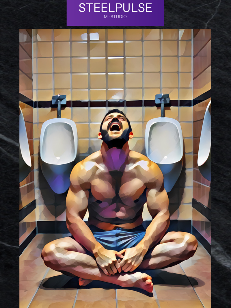Stylized Male Figure Art Print: Modern Bathroom Scene, Glossy Poster