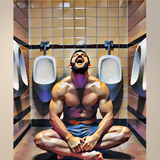 Stylized Male Figure Art Print: Modern Bathroom Scene, Glossy Poster