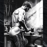 Hephaestus’ Hammer Fall Art Print – Glossy Wall Decor, Unframed Male Figure Photography