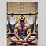 Stylized Male Figure Art Print: Modern Bathroom Scene, Glossy Poster