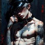 Gay Erotic Art Print | Punk Male Nude Police Cap & Collar | Digital Painting Wall Art | Sexy Homoerotic Artwork | 4 Sizes