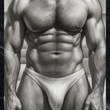 Gay Erotic Art Print | Muscular Male in Bulge Thong | Digital Homoerotic Wall Art | Sexy Male Physique Artwork | 4 Sizes Available