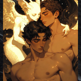 Gay Erotic Art Print | Angel Demon Lovers Embrace | Winged Nude Fantasy Kiss | Homoerotic Celestial Art | 4 Sizes