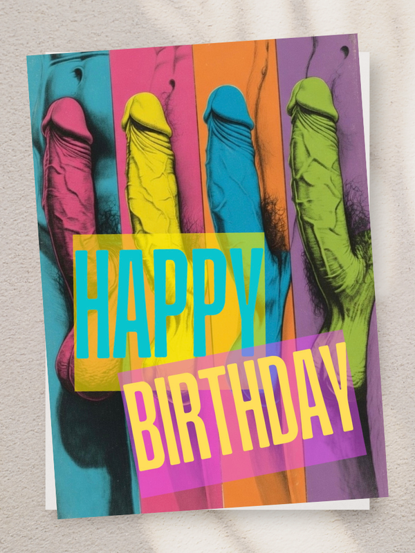 Adult Greeting Card | Happy Birthday Dick Stripes | Cheeky Pop Art Penis | Adult Humor Card | Single or 5-Pack