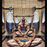Stylized Male Figure Art Print: Modern Bathroom Scene, Glossy Poster