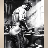 Hephaestus’ Hammer Fall Art Print – Glossy Wall Decor, Unframed Male Figure Photography