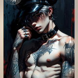 Gay Erotic Art Print | Punk Male Nude Police Cap & Collar | Digital Painting Wall Art | Sexy Homoerotic Artwork | 4 Sizes
