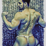Erotic Art Print | Muscular Male Flex Back | Blue Tonal Gay NSFW Art | Jockstrap Figure Print | 4 Sizes