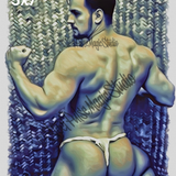 Erotic Art Print | Muscular Male Flex Back | Blue Tonal Gay NSFW Art | Jockstrap Figure Print | 4 Sizes