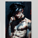 Gay Erotic Art Print | Punk Male Nude Police Cap & Collar | Digital Painting Wall Art | Sexy Homoerotic Artwork | 4 Sizes