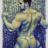 Erotic Art Print | Muscular Male Flex Back | Blue Tonal Gay NSFW Art | Jockstrap Figure Print | 4 Sizes