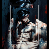 Gay Erotic Art Print | Punk Male Nude Police Cap & Collar | Digital Painting Wall Art | Sexy Homoerotic Artwork | 4 Sizes