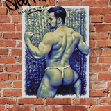Erotic Art Print | Muscular Male Flex Back | Blue Tonal Gay NSFW Art | Jockstrap Figure Print | 4 Sizes