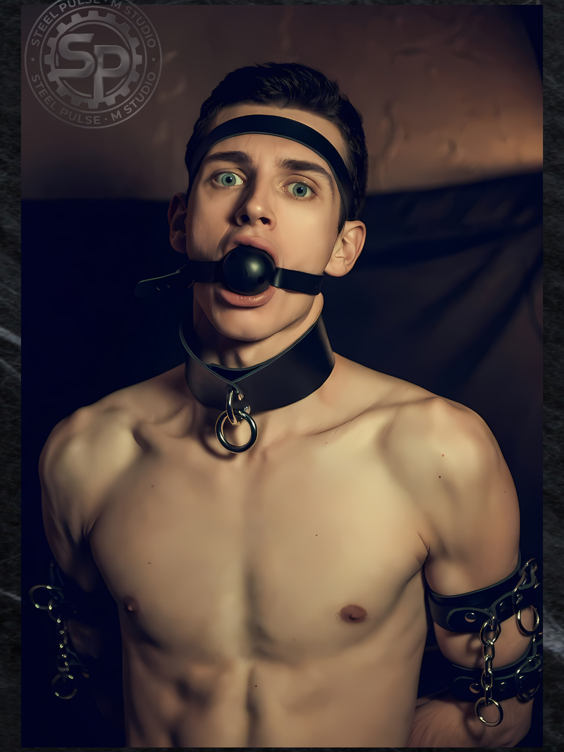 Gay Erotic Art Print | Gagged Male Nude Bondage Collar | Digital Painting Wall Art | Sexy Homoerotic Artwork | 4 Sizes