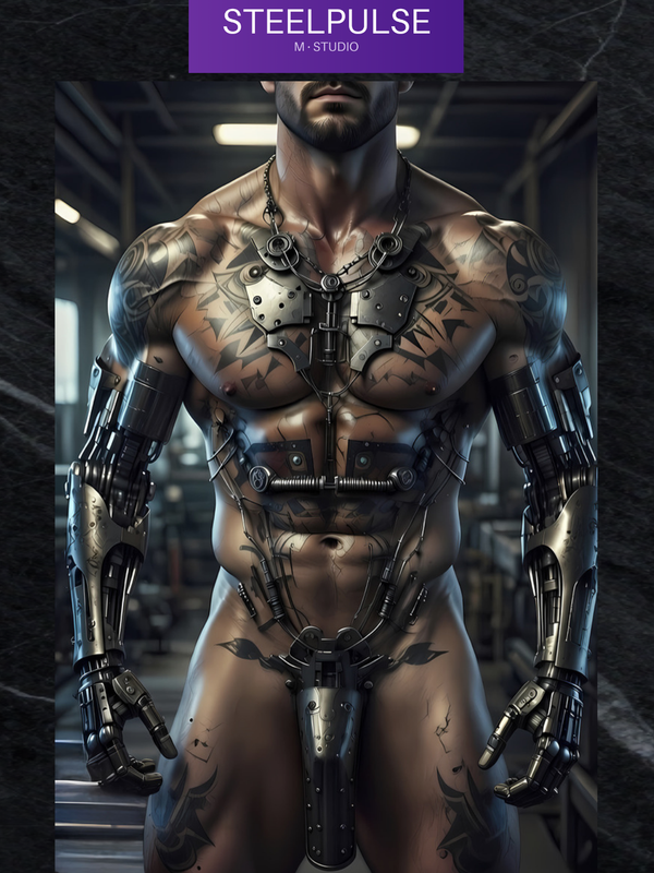 Iron Flesh — Gay Cyberpunk Erotic Wall Art | Instant Download