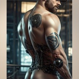 Cyberpunk Male Portrait Art Print, Tattooed Sci-Fi Man Wall Decor