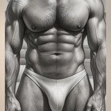 Gay Erotic Art Print | Muscular Male in Bulge Thong | Digital Homoerotic Wall Art | Sexy Male Physique Artwork | 4 Sizes Available