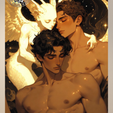 Gay Erotic Art Print | Angel Demon Lovers Embrace | Winged Nude Fantasy Kiss | Homoerotic Celestial Art | 4 Sizes
