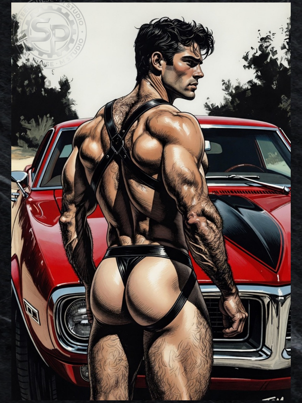 Red Firebird — Leather Harness Male Art Print