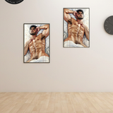 Gay Erotic Art Print | Muscular Male Nude in Bed Covered | Digital Painting Wall Art | Sexy Homoerotic Artwork | 4 Sizes Available