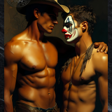 Gay Erotic Art Print | Cowboy & Clown Male Nude Close | Digital Painting Wall Art | Sexy Homoerotic Artwork | 4 Sizes