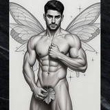Gay Erotic Art Print | Muscular Male Fairy Wings Nude | Digital Fantasy Wall Art | Sexy Homoerotic Artwork | 4 Sizes Available