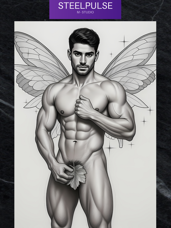 Gay Erotic Art Print | Muscular Male Fairy Wings Nude | Digital Fantasy Wall Art | Sexy Homoerotic Artwork | 4 Sizes Available