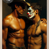 Gay Erotic Art Print | Cowboy & Clown Male Nude Close | Digital Painting Wall Art | Sexy Homoerotic Artwork | 4 Sizes