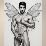 Gay Erotic Art Print | Muscular Male Fairy Wings Nude | Digital Fantasy Wall Art | Sexy Homoerotic Artwork | 4 Sizes Available