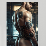Cyberpunk Male Portrait Art Print, Tattooed Sci-Fi Man Wall Decor