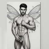 Gay Erotic Art Print | Muscular Male Fairy Wings Nude | Digital Fantasy Wall Art | Sexy Homoerotic Artwork | 4 Sizes Available